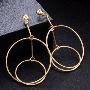 Double Circle Hoop Drop Earrings